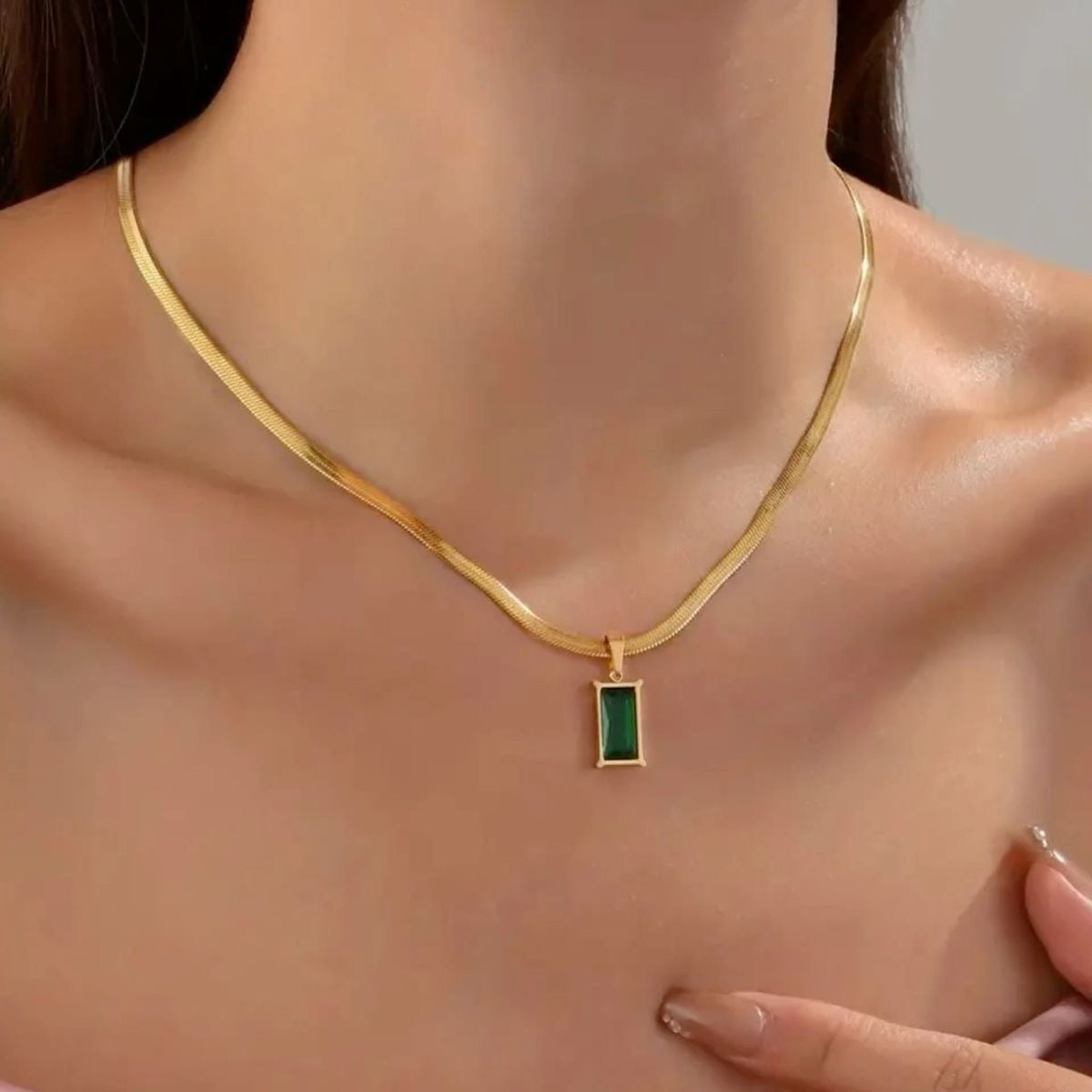 Dainty Emerald Pendant Necklace in Gold Finish