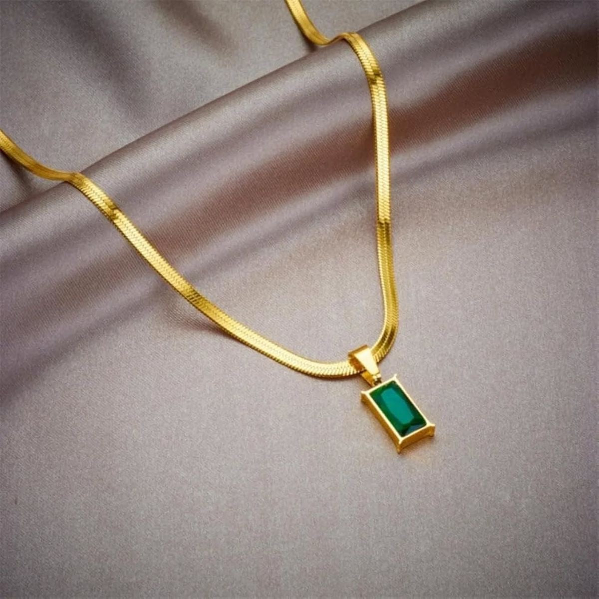 Dainty Emerald Pendant Necklace in Gold Finish