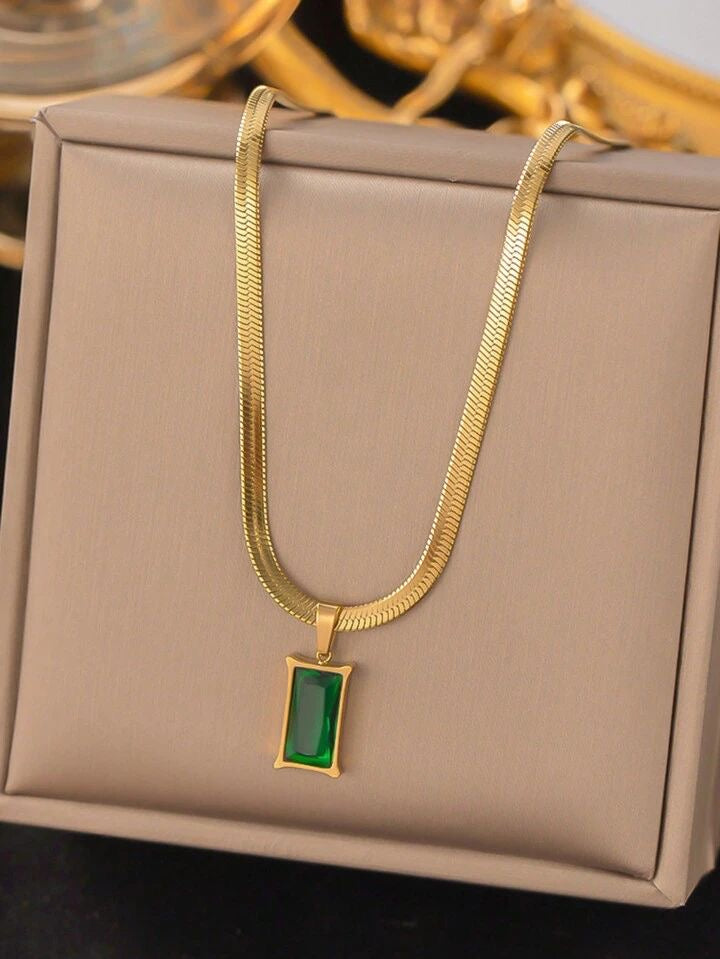 Dainty Emerald Pendant Necklace in Gold Finish