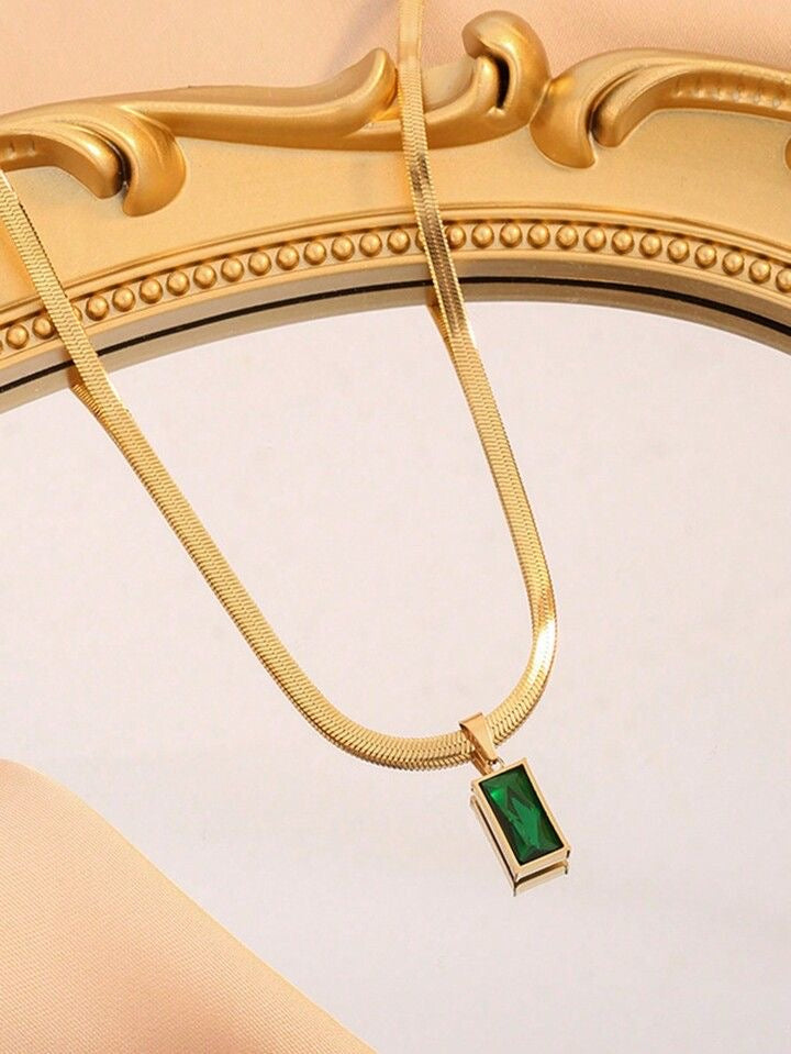 Dainty Emerald Pendant Necklace in Gold Finish