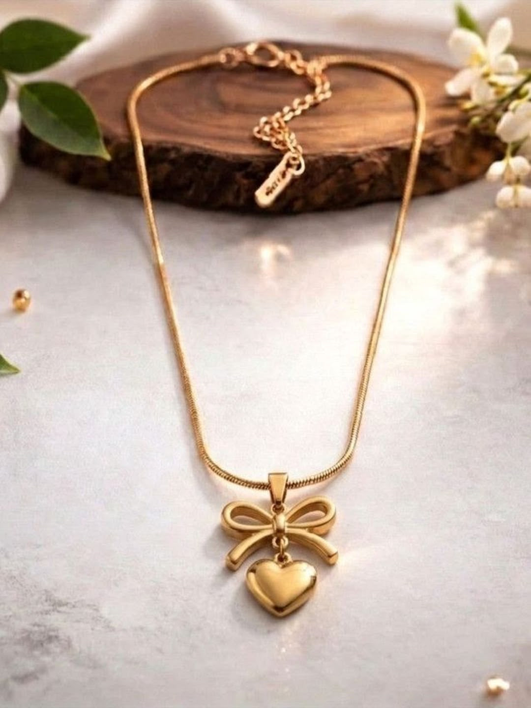 Elegant Heart Bow Pendant Necklace