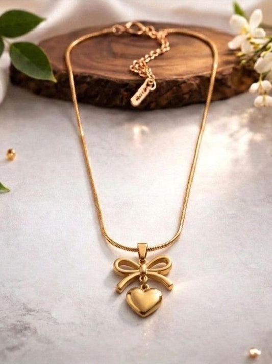 Elegant Heart Bow Pendant Necklace