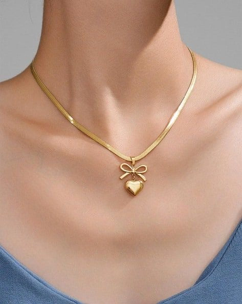 Elegant Heart Bow Pendant Necklace